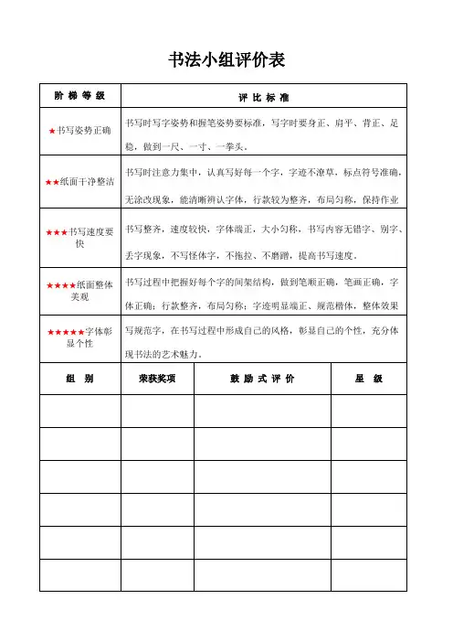 书法小组评价表