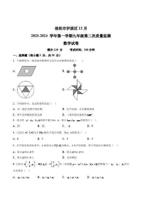 河南省洛阳市伊滨区2024届九年级上学期12月月考数学试卷(含解析)