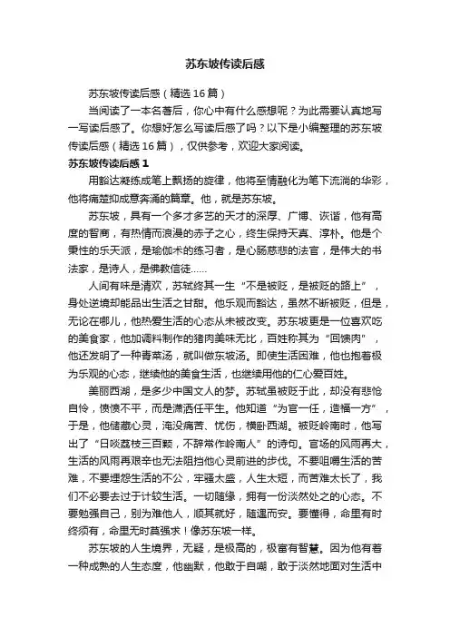 苏东坡传读后感（精选16篇）