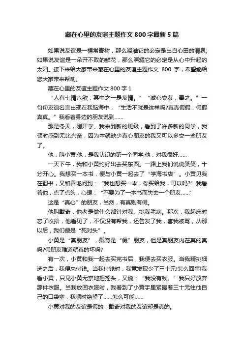 藏在心里的友谊主题作文800字最新5篇