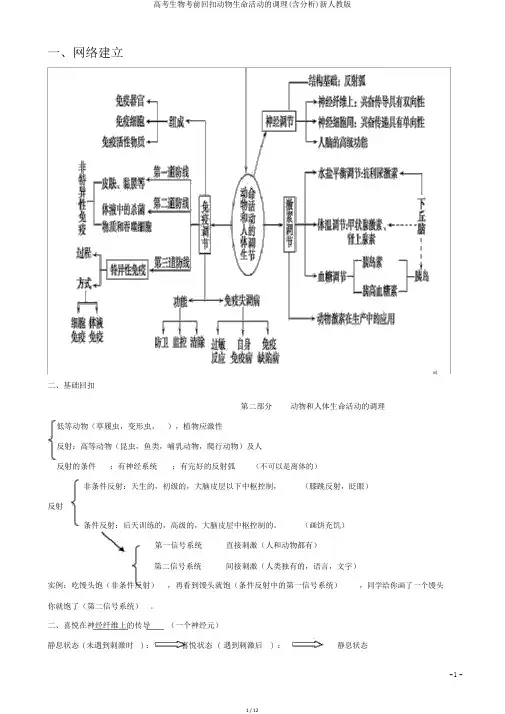高考生物考前回扣动物生命活动的调节(含解析)新人教版