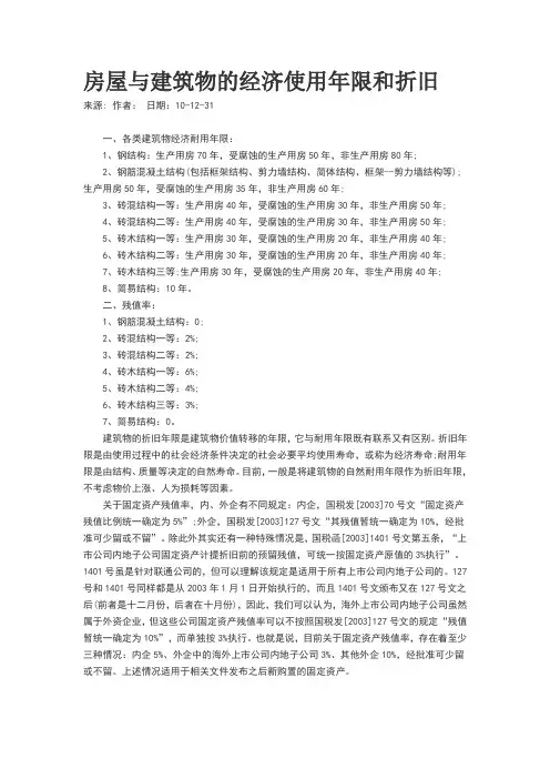 房屋或建筑物使用年限