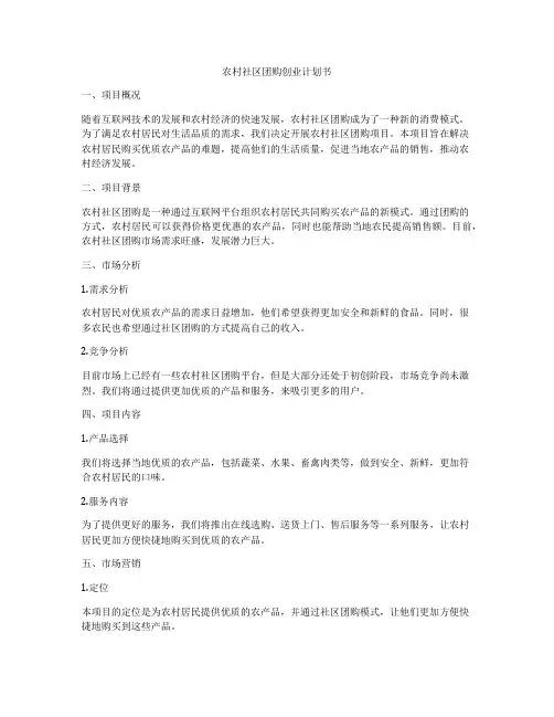 农村社区团购创业计划书
