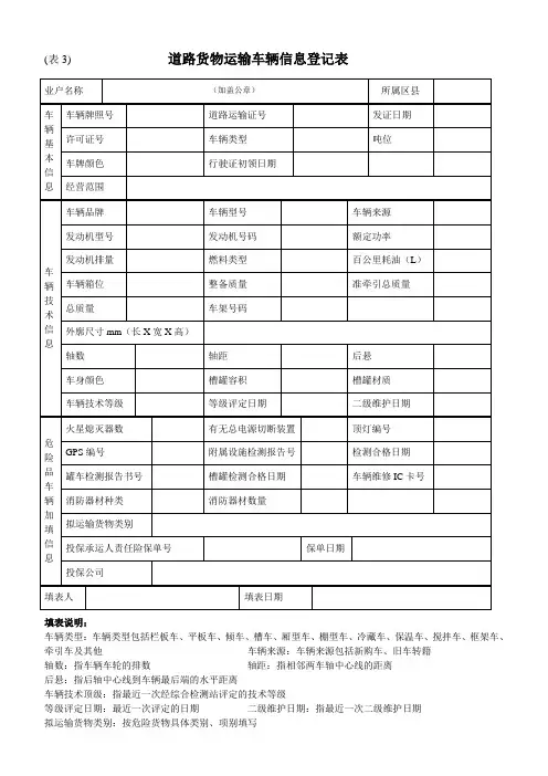道路货物运输车辆信息登记表范本