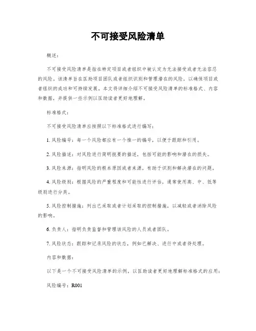 不可接受风险清单