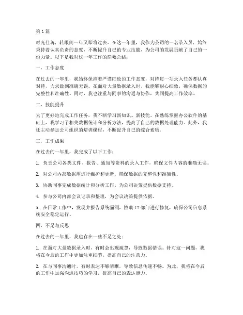 公司录入员年度总结(3篇)