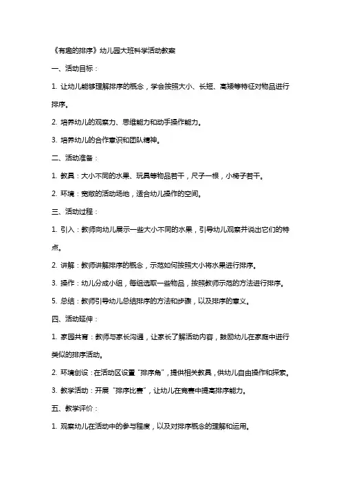 《有趣的排序》幼儿园大班科学活动教案