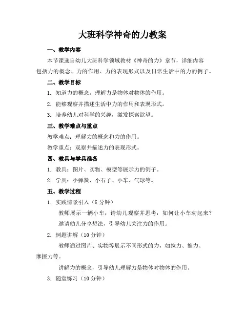 大班科学神奇的力教案