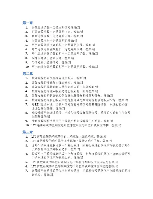 智慧树答案信号与系统(山东联盟-山东师范大学)知到课后答案章节测试2022年