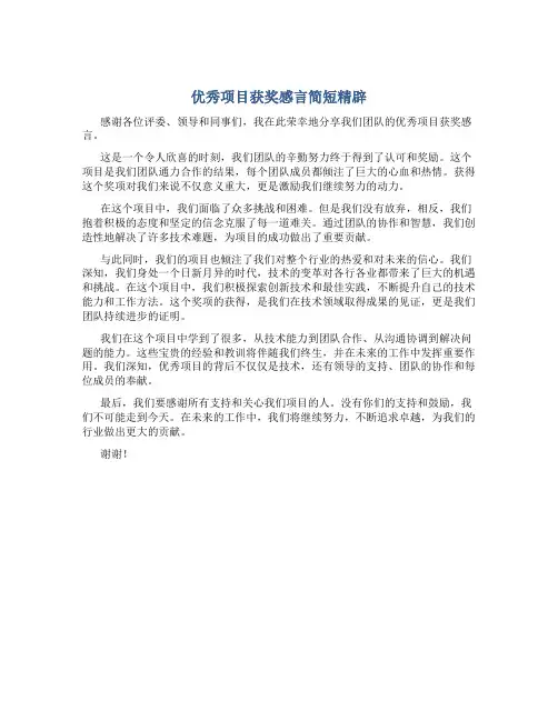 优秀项目获奖感言简短精辟