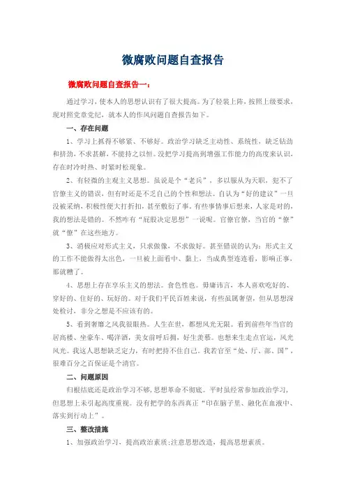 微腐败问题自查报告