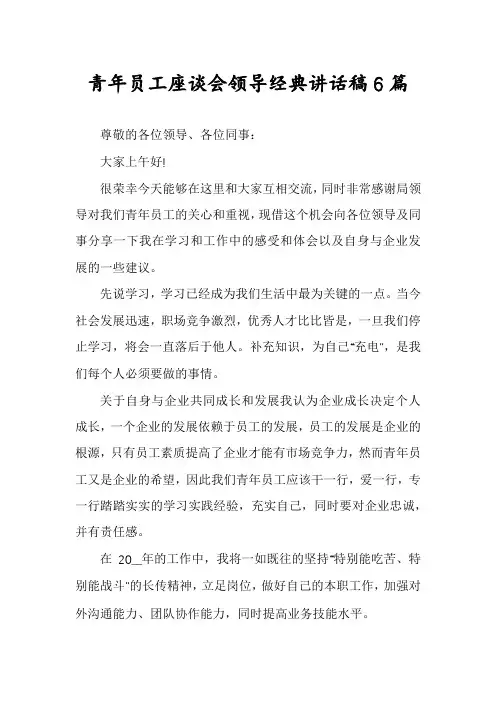 青年员工座谈会领导经典讲话稿6篇