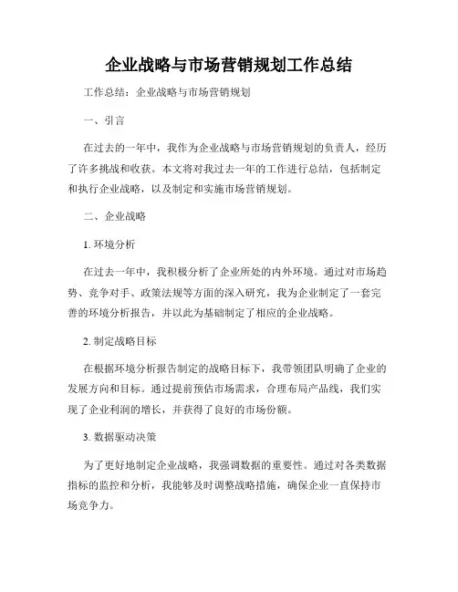 企业战略与市场营销规划工作总结