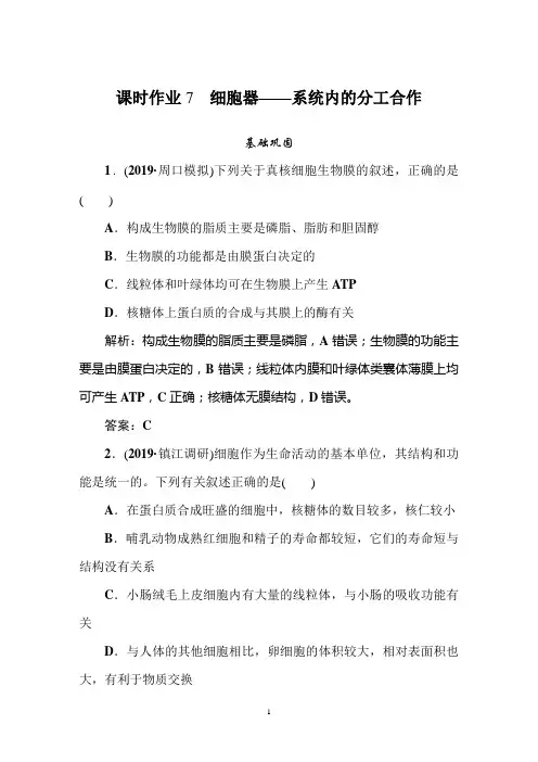 高中生物高考课时作业7