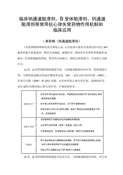 临床钠通道阻滞剂β受体阻滞剂钙通道阻滞剂等常用抗心律失常药物作用机制和临床应用