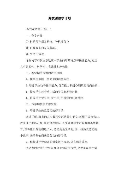 劳技课教学计划-精选