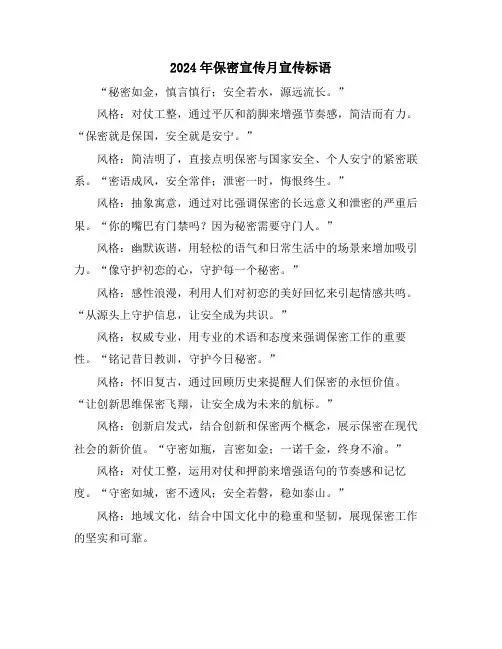 2024年保密宣传月宣传标语
