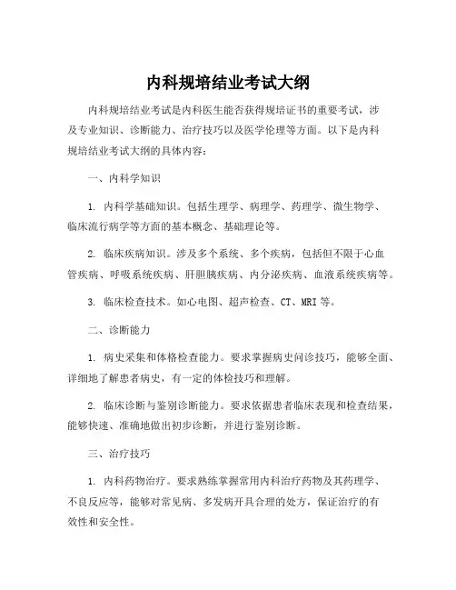 内科规培结业考试大纲