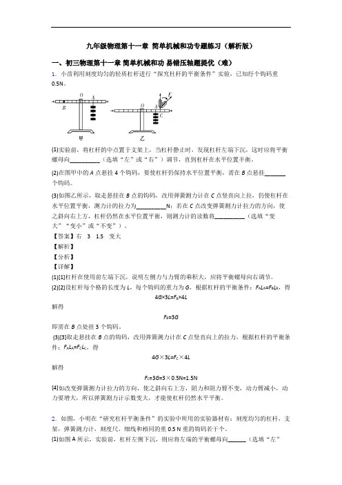 九年级物理第十一章 简单机械和功专题练习(解析版)