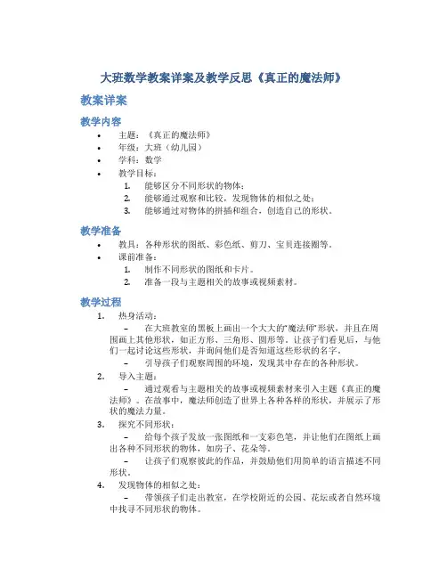 大班数学教案详案及教学反思《真正的魔法师》
