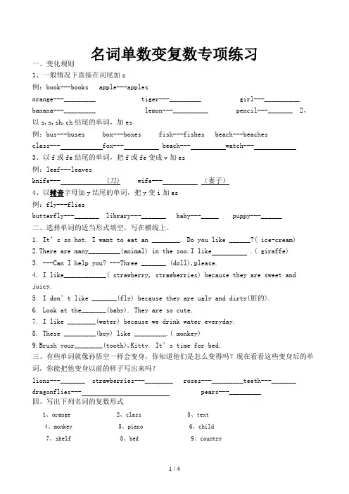 名词单数变复数专项练习