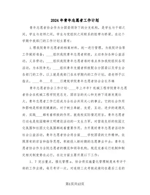 2024年青年志愿者工作计划(三篇)
