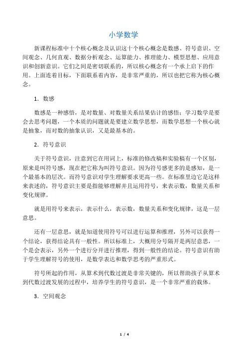 小学数学新课程标准中十个核心概念