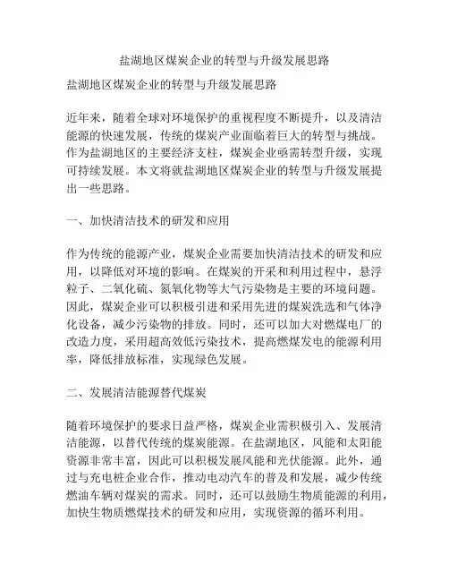 盐湖地区煤炭企业的转型与升级发展思路