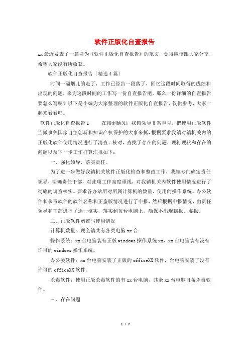 软件正版化自查报告