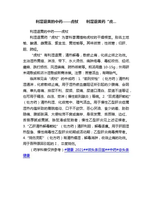 利湿退黄的中药——虎杖　　利湿退黄药“虎...
