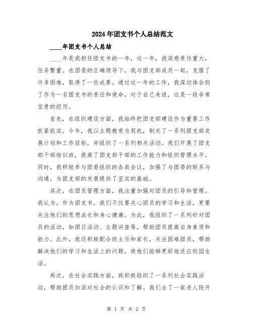 2024年团支书个人总结范文