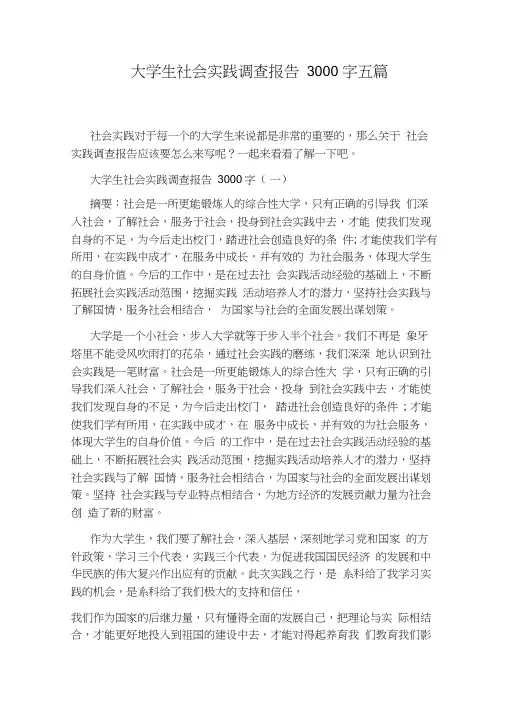 大学生社会实践调查报告3000字五篇