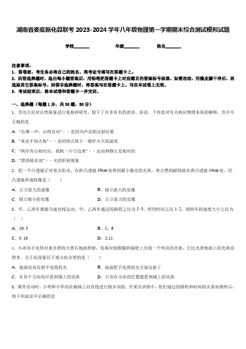 湖南省娄底新化县联考2023-2024学年八年级物理第一学期期末综合测试模拟试题含答案