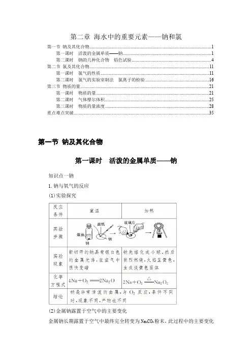 新教材 人教版高中化学必修第一册 第二章 海水中的重要元素—钠和氯 知识点考点重点难点提炼汇总