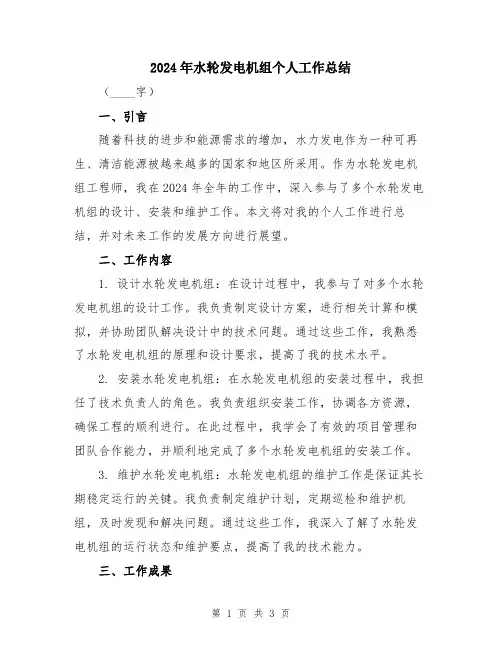 2024年水轮发电机组个人工作总结