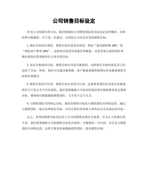 公司销售目标设定