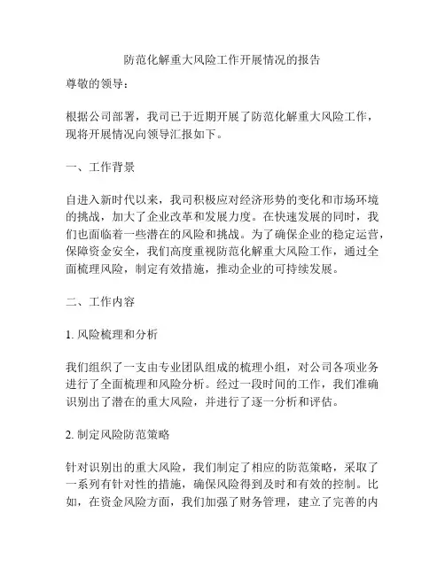 防范化解重大风险工作开展情况的报告