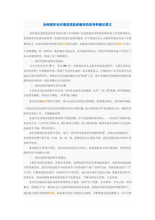 如何抓好农村基层党组织建设的思考和建议范文