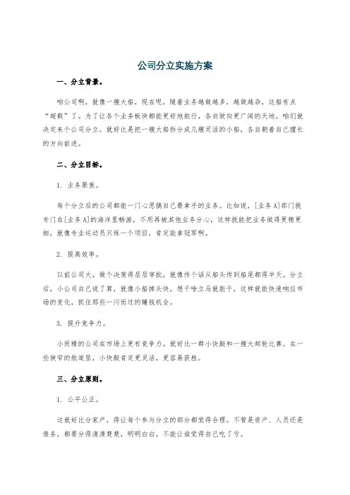公司分立实施方案