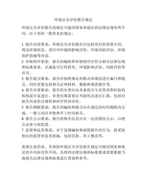 环境安全评估报告规定