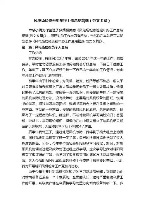 风电场检修班组年终工作总结精选（范文5篇）