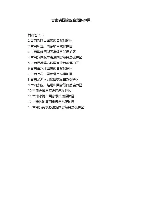 甘肃省国家级自然保护区