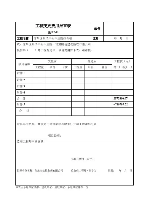 工程变更费用报审表