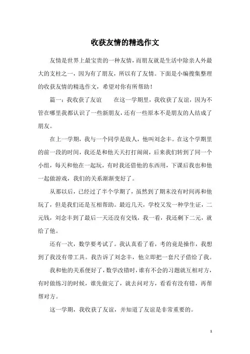 收获友情的精选作文