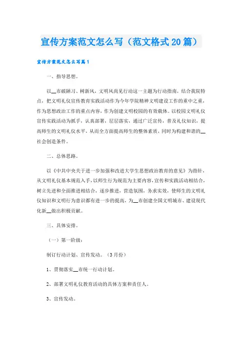 宣传方案范文怎么写(范文格式20篇)