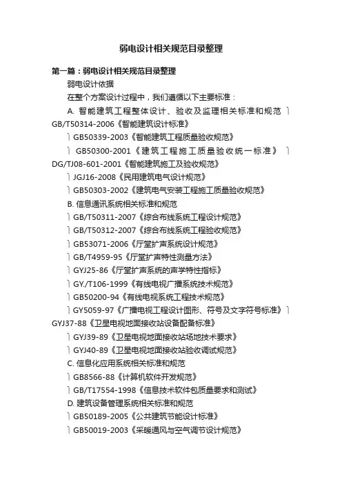 弱电设计相关规范目录整理