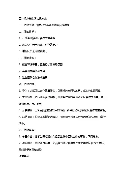 五年级少先队活动课教案