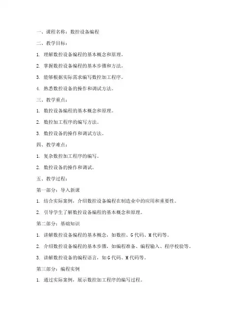 数控设备编程教案模板范文