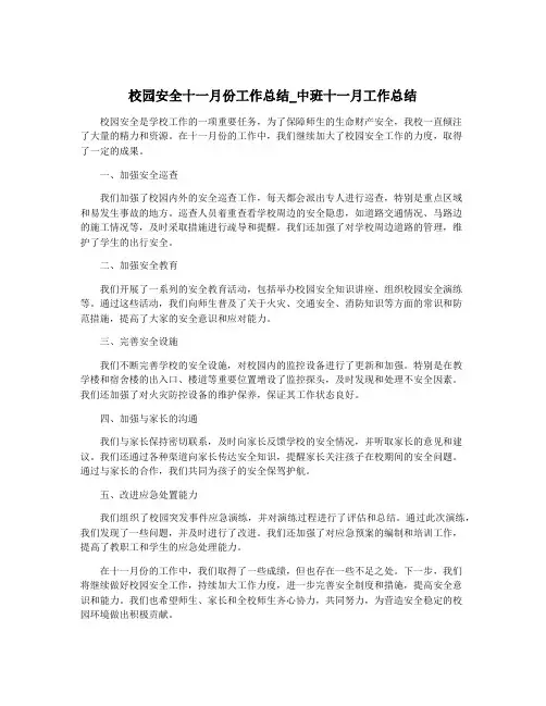 校园安全十一月份工作总结_中班十一月工作总结