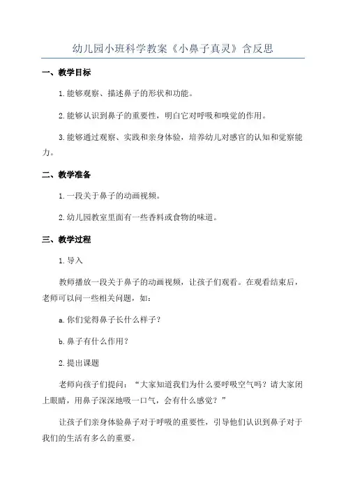 幼儿园小班科学教案《小鼻子真灵》含反思